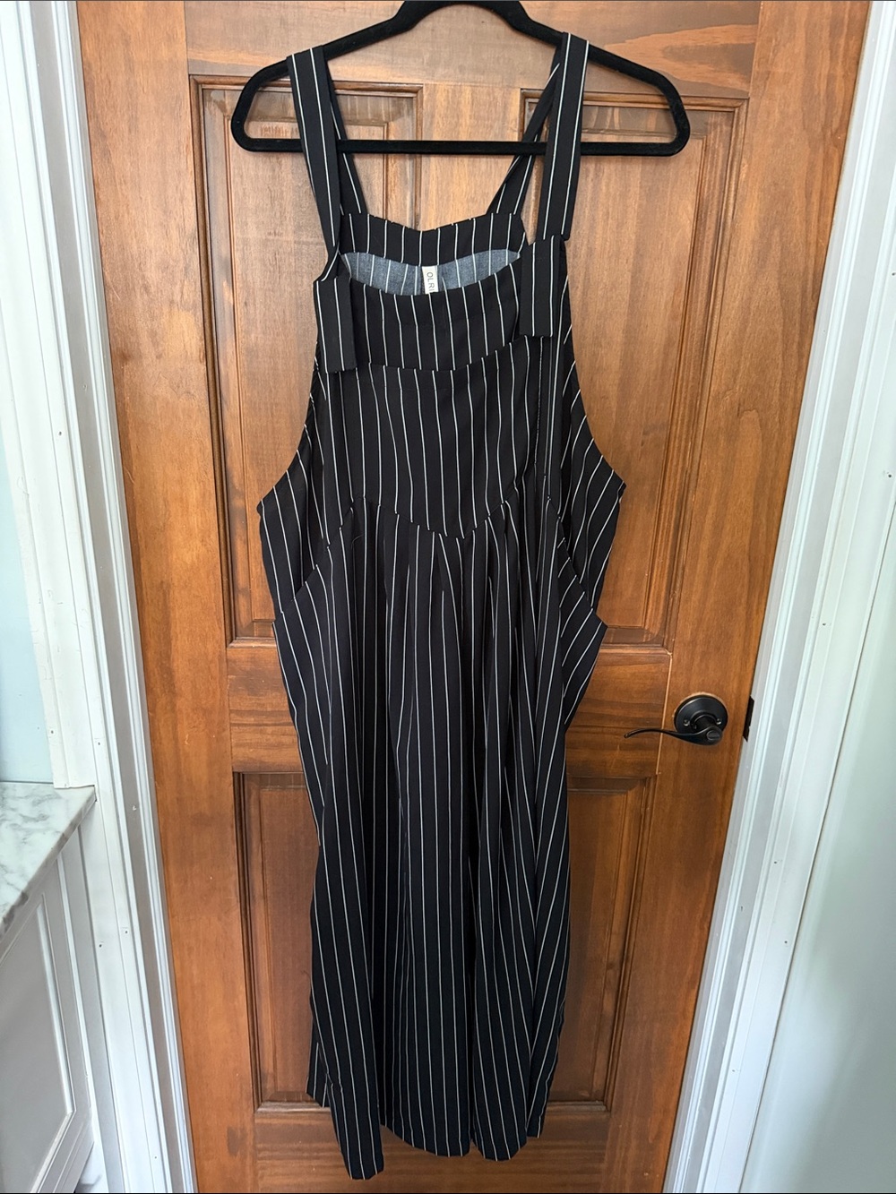 Striped Black Pinstripe Pinafore Jumpsuit with Adjustable Straps